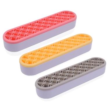 Imagem de BENLIUDH 3 porta-pincéis de maquiagem, organizador de agulhas de crochê multiuso de silicone (rosa, amarelo, cinza)