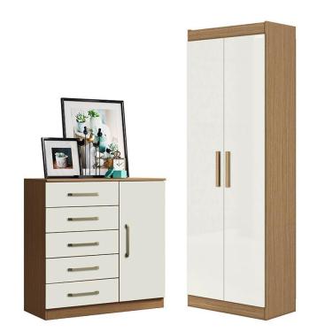 Imagem de Cômoda Sapateira e Armário Multiuso Milão 2000191 5 Gavetas MDF Puxador Plástico Atacam...