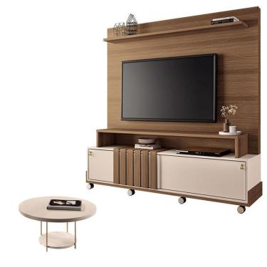 Imagem de Estante Home Theater Bold Off White Castanho E Mesa De Centro Sky Off White – Hb Móveis