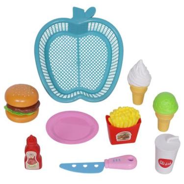 Imagem de Kit Fast Food Comidinha Infantil com Cesta Maça 9 pçs - Futuro, Azul
