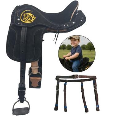 Imagem de Sela Completa Para Criança C/ cinto de Segurança Infantil Para Cavalo 