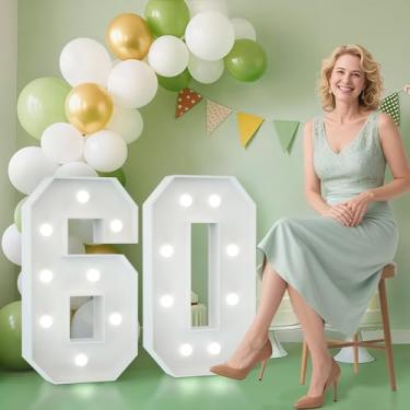 Imagem de JoyMuse 60 números para letreiros, 60 números iluminados, decorações de aniversário de 60 anos para festas de aniversário, pano de fundo
