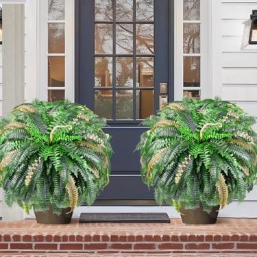 Imagem de FAJUNZH Planta artificial de samambaia Boston, 128 frontes, grande vegetação decorativa, pacote com 2