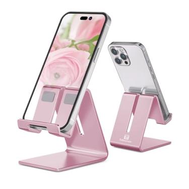 Imagem de Suporte de telefone celular ToBeoneer de alumínio para mesa, suporte universal portátil sólido, para todos os celulares, smartphone, tablet, tela, Huawei iPhone 7 6 Plus 5 Ipad 2 3 4 iPad Mini Samsung, Rose Gold