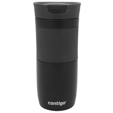 Imagem de Contigo Caneca de viagem Byron Snapseal, caneca térmica de aço inoxidável, frasco a vácuo, copo à prova de vazamento, caneca de café com tampa fácil de limpar sem BPA, 470 ml, preto fosco