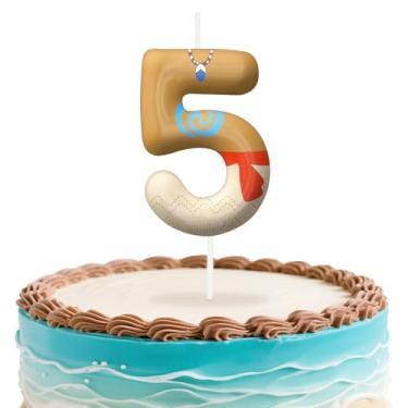 Imagem de Velas de aniversário número 5 do Havaí, topo de bolo com tema de ilha para meninos e meninas, decorações de aniversário, suprimentos de festa, velas com números para decoração de festa