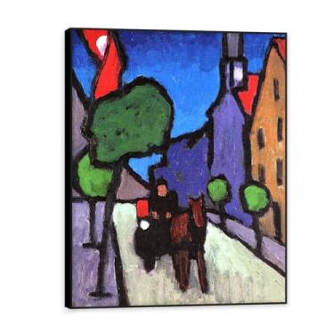 Imagem de NHLDZYH Moldura preta. Impressões de artistas famosos, (cavalo e carroça) por Gabriele Münter, pôster de reprodução de impressões em tela de paisagem para decoração de casa 70 x 90 cm - 27,6 x 35,4