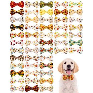Imagem de PET SHOW Pacote com 50 gravatas borboleta para cães pequenos, acessórios de coleira deslizante, filhotes, gatos, ação de graças, para cães médios, outono, férias, festas, acessórios de cuidados para