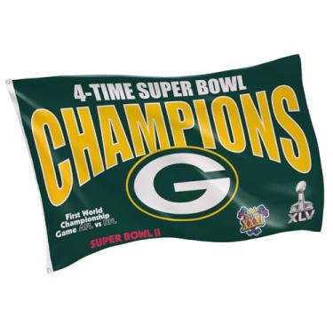 Imagem de Team Sports America NFL Green Bay Packers Multi-Win Superbowl Champions Bandeira 3x5 para exterior com ilhós | Exterior e interior | Bandeira e faixa resistente | Funciona com mastro para fora da casa
