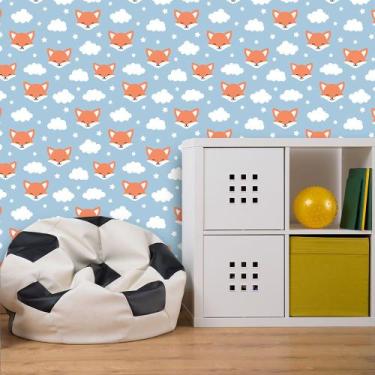Imagem de Papel de Parede Adesivo - Raposas - Infantil - Azul - 178ppi - Allodi