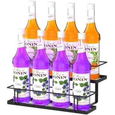 Imagem de Organizador de xarope de café com capacidade para 8 garrafas, rack de xarope de café de 2 camadas para cafeteria de cozinha, rack de vinho de metal para bar de bancada e família