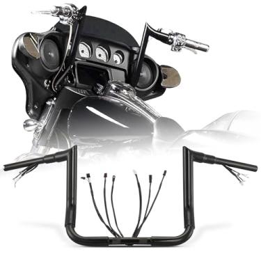 Imagem de Cabides Fat Ape pré-cabeados 3,8 cm Street Glide Heated Grips Opção 25.4 cm Rise Handlebars para Harley 2016-2023 Street Glide/Electra Glide/Ultra Limited Bagger Meathook Bar com CAN-Bus/TBW, preto