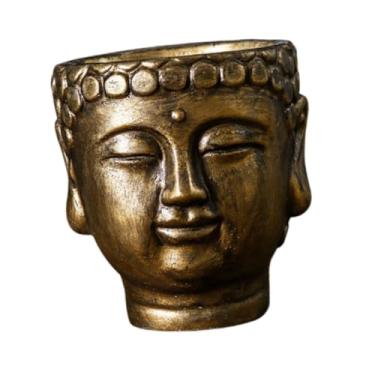 Imagem de Baoblaze Plantador de cabeça de buda, recipiente de flores, arte decorativa, vaso de flores, plantador de cimento para cozinha, restaurante, quintal, café, Bronze