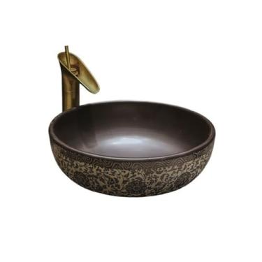 Imagem de YANIR-137 Bacia de pia de vaso de banheiro Lavatório de arte antiga Bacia de bancada redonda Lavatório de cerâmica Jingdezhen Lavatório de banheiro Lavatório acima do balcão Pia de banheiro