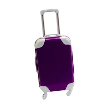 Imagem de YIJU Mala de boneca de 18 polegadas, mala de transporte, mini carrinho, caixa de bagagem, brinquedo de faz de conta, brinquedo de bebê em miniatura para, Roxo