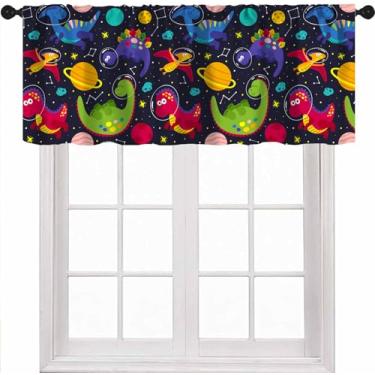 Imagem de Cortina de dança de dinossauro, desenho animado dinossauro azul marinho safári animal espaço sideral planeta tema astronauta cortina de saia para crianças, meninos, meninas, berçário, quarto, sala de