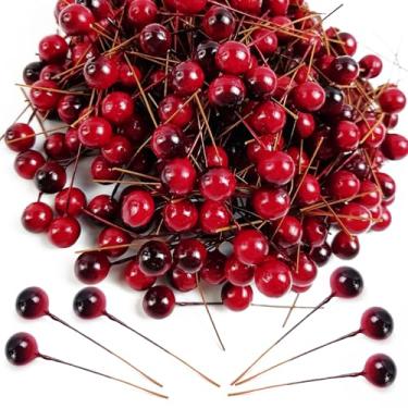 Imagem de YOOHUA 300 peças de bagas de azevinho artificiais de 12 mm para artesanato artificiais de azevinho vermelho artificial para guirlanda de Natal, mesa de árvore de Natal, decoração de parede de cozinha