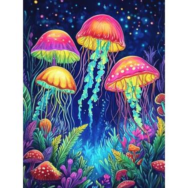 Imagem de VAIIEYO Kits de arte de diamante de água-viva 5D DIY para adultos, pintura de diamante, kit de pintura de diamante, tela de artesanato de strass redonda para decoração de parede de casa, presente 12 x