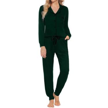 Imagem de Conjunto de pijamas femininos SWOMOG de manga comprida com botões, ver