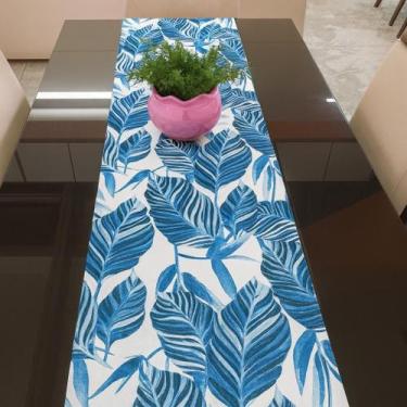 Imagem de Caminho de mesa 40 x 1,45 - folha azul - DIAS DECOR