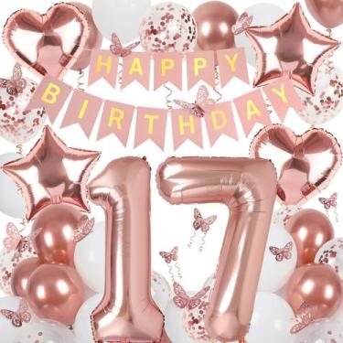 Imagem de Decorações de aniversário VBEOLLOV Rose Gold 17th para menina