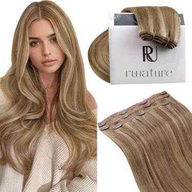 Imagem de RUNATURE Extensões De Cabelo Humano Com Grampos, Curtas 10" Natural, Remy Natural Para Mulheres, Fácil Aplicar, 50G, 3 Peças, #10P16, Loiro Escuro, Mechas Caramelo