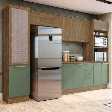 Imagem de Cozinha Compacta 5 Peças com Torre Quente e Paneleiro Botanic Nogueira/Verde Oliva