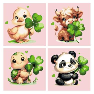 Imagem de 4 Pack Paint by Numbers Kit for Kids – Cute Animals Duck, Turtle, Cow, Panda – Easy DIY Painting Craft Set with Brushes & Paints – Fun Art Activity for Boys & Girls Ages 5-12