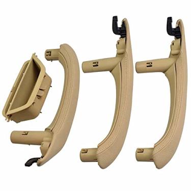 Imagem de Maçaneta interna bege couro esquerdo direito puxador da porta kits de acabamento interruptor de janela de substituição painel de apoio de braço para BMW X3 X4 F25 F26 2010-2016 (4PCS)