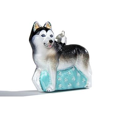 Imagem de Old World Christmas Ornamentos soprados de vidro para árvore de Natal, Husky siberiano