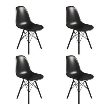 Imagem de Conjunto 4 Cadeiras Eames Tubo Ferro Preto Assento Preto - Up Home