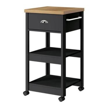 Imagem de Aparador Carrinho Café 1 Gaveta 45 Cm Ba130 Preto Dtall - MILANI MOVEL