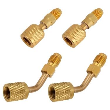 Imagem de 4 Conjunto Adaptadores Latão Refrigerante, Adaptador R32 R454B e R410A Rosca Fêmea de 1/4" para Rosca Macho de 1/4" para Sistemas HVAC Tanques Refrigerante e Unidades Mini-Split