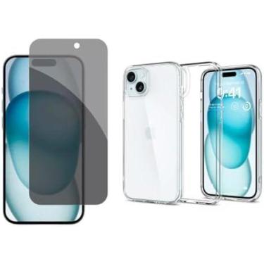 Imagem de Película De Vidro Privacidade 3D Anti Spy Tela Toda Para iPhone + Capa