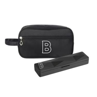 Imagem de Kit Necessaire e Porta Escova Preto Personalizado Iniciais - Mormino, 