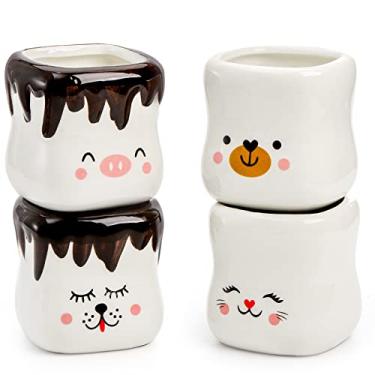 Imagem de Okllen Pacote com 4 canecas de chocolate quente de cerâmica, conjunto de canecas de marshmallow de 200 ml conjunto de canecas de café fofas, caneca de café engraçada para casal, dia das mães, aniversário, presente de casamento, 4 estilos de animais
