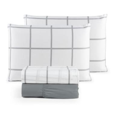 Imagem de Jogo de Lençol Casal Padrão 04 Peças 200 Fios Cama Box Estampado Toque Aveludado Macio(Petit Cinza)