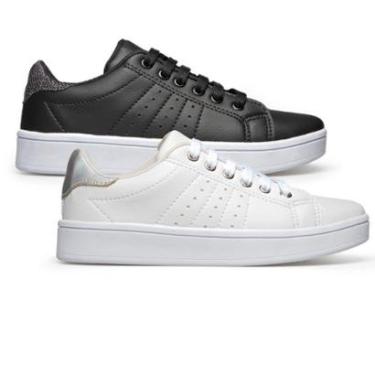 Imagem de Kit ComboTênis Feminino Casual Para Dia a Dia Branco Conforto Lançamento Macio-Feminino