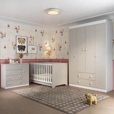 Imagem de Quarto de Bebê Completo com Berço Americano 3 em 1 p/Colchão 130x70cm Encanto Multimóveis MP4581