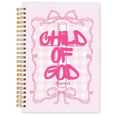 Imagem de WARDOS Caderno cristão com arco coquete rosa 14 x 20 cm, versículo bíblico do Salmo 23, diário de oração religiosa para mulheres, caderno de notas de igreja, presentes cristãos para mulheres