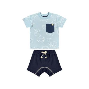 Imagem de Conjunto com Camiseta e Short em Moletom para Bebê Menino Quimby, Azul