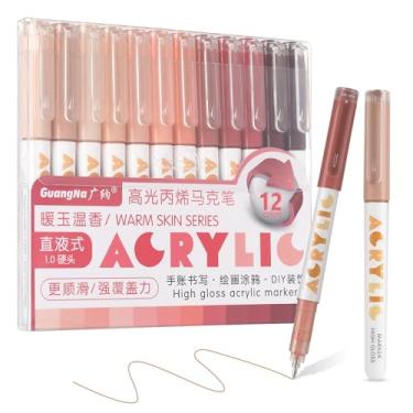 Imagem de Marcadores de tinta acrílica, marcadores de acrílico de 12 cores com ponta de bala, cobertura forte, grande capacidade de tinta, canetas de tinta multiuso para pintura rupestre, artesanato, bricolagem