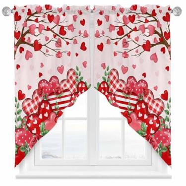 Imagem de Cortinas de Dia dos Namorados, Love Heart Branch Swag Valances para Janelas Rod Pocket Rose Cortinas de cozinha sanefas recortadas/swag Valentine Window Treatment (71 cm L x 91 cm C cada painel)