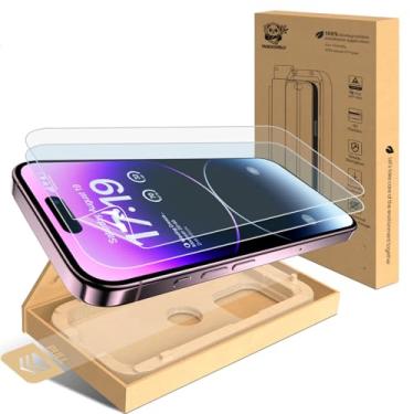 Imagem de PandaShield Pacote com 2 protetores de tela para iPhone 14 Pro Max/15 Plus/16Plus, filme PET 6H ultrafino [sem vidro], luz azul, fácil instalação via bandeja de alinhamento automático, sem bolhas