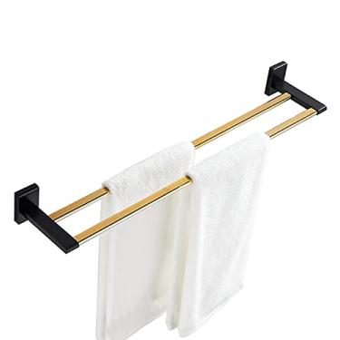 Imagem de Toalheiro de toalha de aço inoxidável, armazenamento de toalhas, trilho de toalha de banho montado na parede, quadrado duplo montado na parede, varão de toalha com acabamento cromado cobre/50 cm