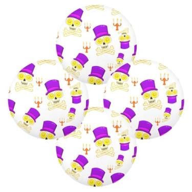 Imagem de Wassud Jogo americano conjunto de 4 tapetes de mesa redondos de esqueleto com chapéu para cozinha e jantar, lavável e resistente ao calor, decoração de mesa 39 cm