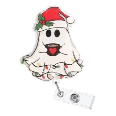 Imagem de Carretel de crachá de fantasma de coração de Natal, suporte de crachá de azevinho de inverno com clipe de jacaré de acrílico, presentes fofos para enfermeiras, profissionais de enfermagem, médicos e