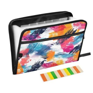Imagem de CEBUGI Pasta expansível de 13 bolsos, impermeável, sanfonada, organizador de arquivos com etiquetas tamanho A4, organizador de documentos de papel para escola, escritório, colorido, tie-dye