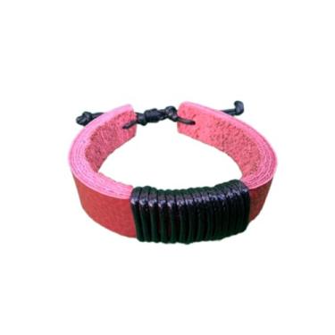 Imagem de Pulseira de Couro, detalhe preto, Artesanal (Vermelho)