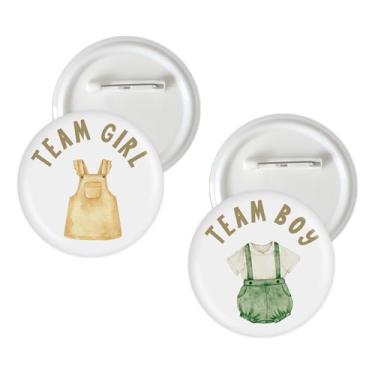 Imagem de 10 peças de roupas de bebê boho, broches de botão revelação de gênero, roupas de bebê fofas, alfinetes de crachá de equipe, menino, equipe, menina, broche, botão para decoração de festa de revelação